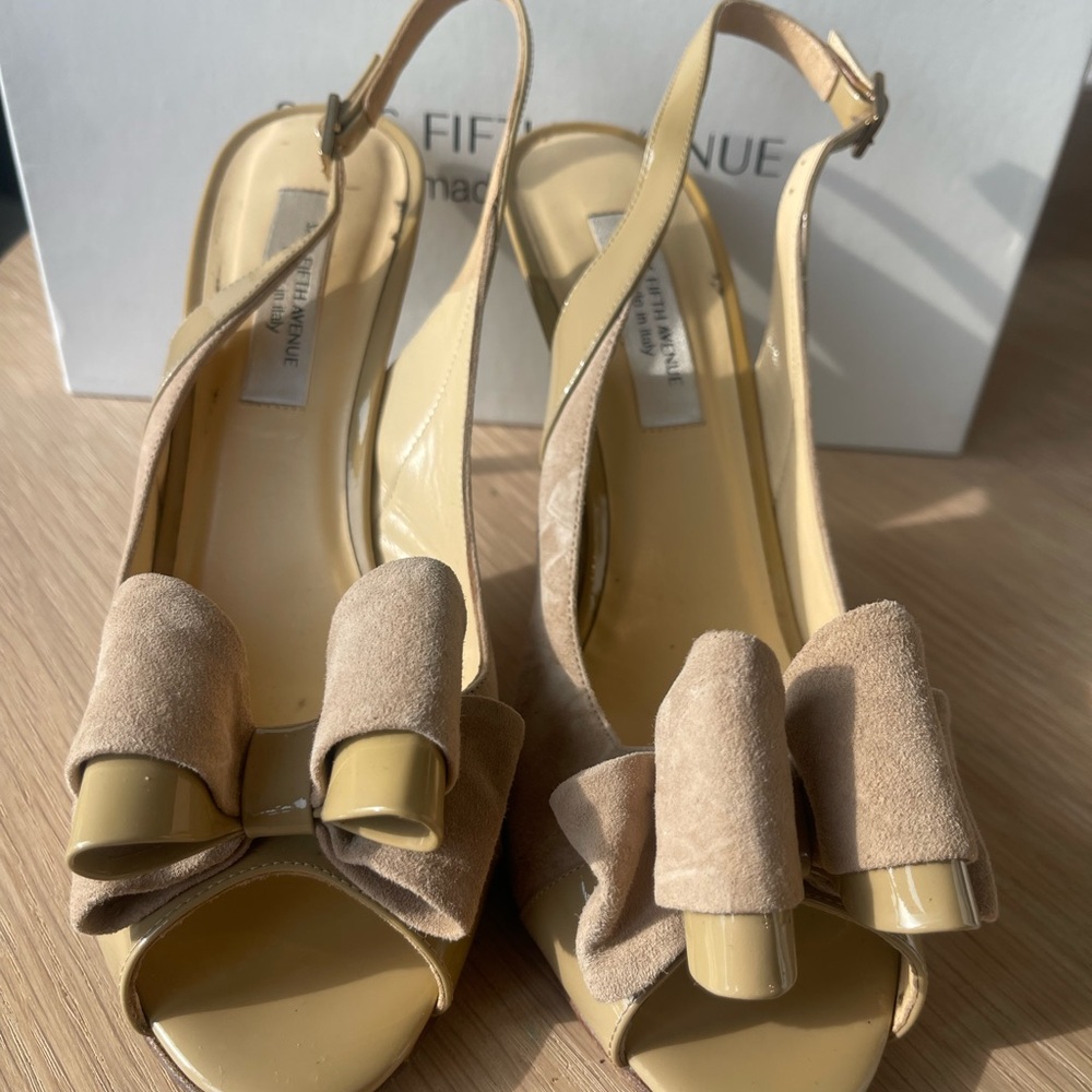 Saks Fifth Avenue Beige Peep-Toe Heels